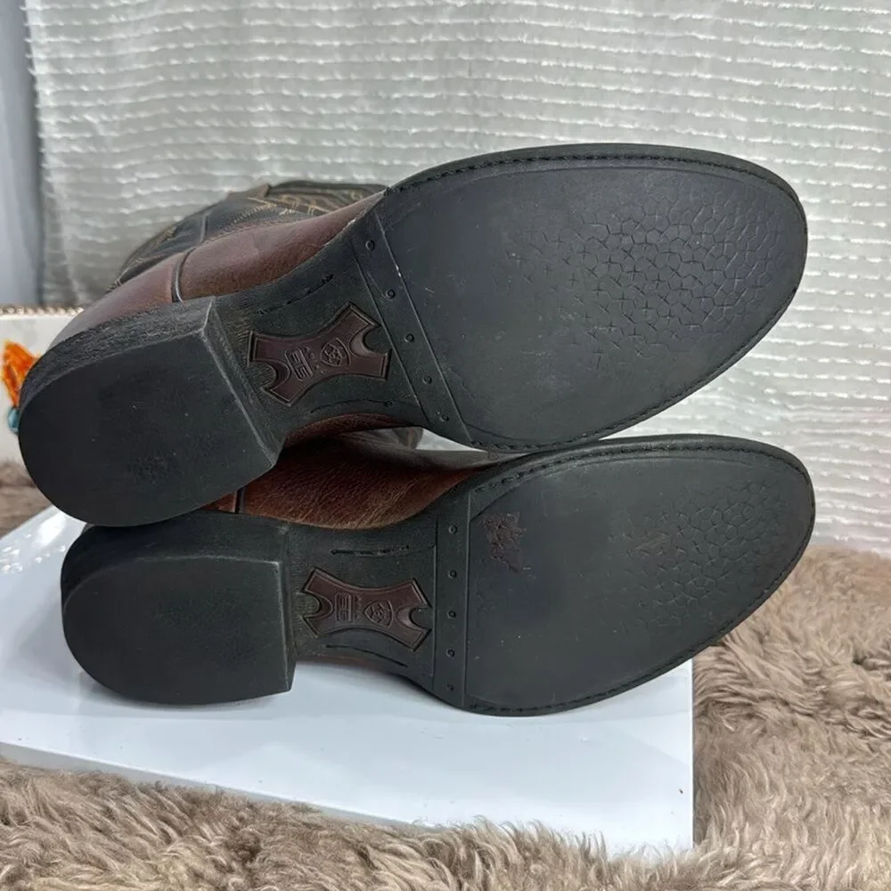 (F) Ariat Men's Comeback Round Toe Western Boots Brown & Black 10016364 - Picture 7 of 15